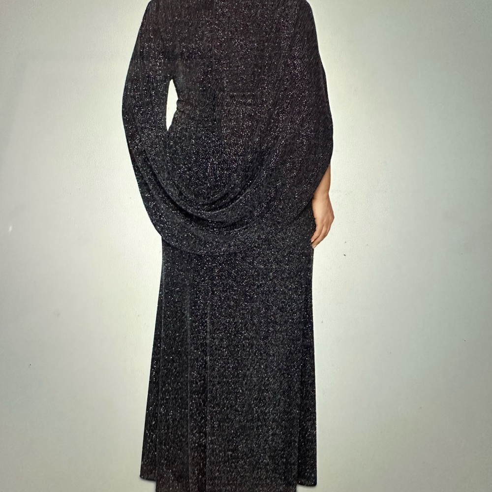 Betsy and Adam black/silver Metallic Cowl-Back Gown. Size 18W